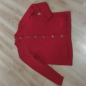 J. Jill Red Button Down Soft Cozy Knit Sweater Size Small Classic